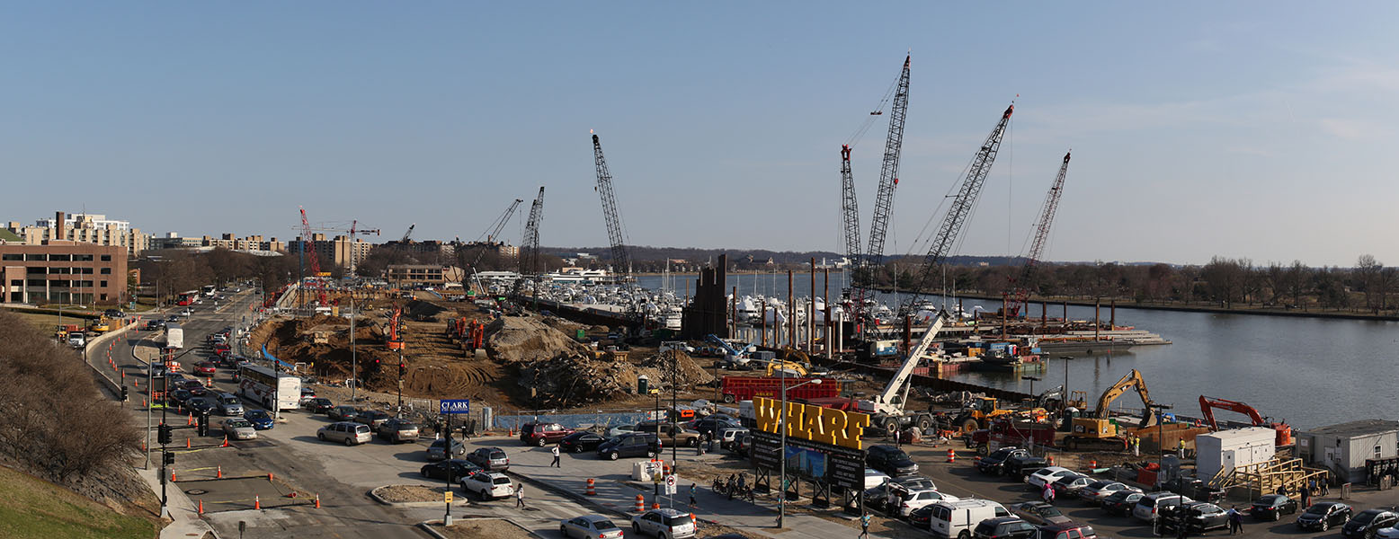 Color Panorama of Construction Site on Waterfront.